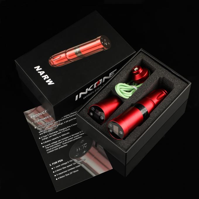 Stainless Steel 1800mAh NARW Wireless Tattoo Machine 1-OLED Display Touch Screen Battery Rotary Tattoo Gun Tattoo Pen with Power RCA 0