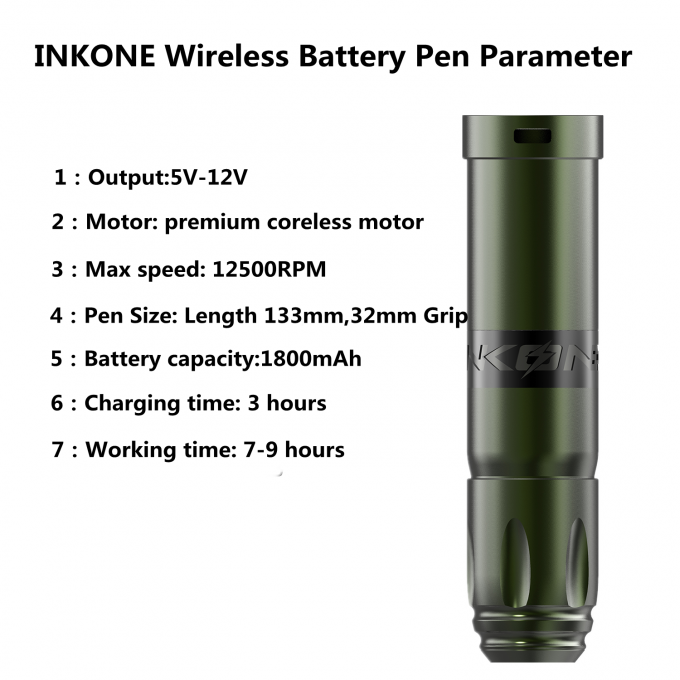 Stainless Steel 1800mAh NARW Wireless Tattoo Machine 1-OLED Display Touch Screen Battery Rotary Tattoo Gun Tattoo Pen with Power RCA 1