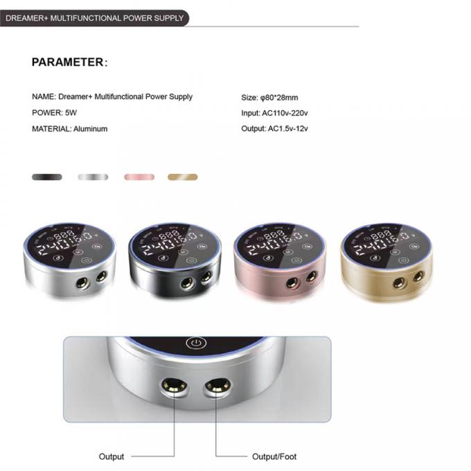 80*28mm Gray AV1.5V-12V H8 Smart Power Supply Dual LCD Touch Screen Tattoo Machine Colorful Voltage Intelligent Digital 2