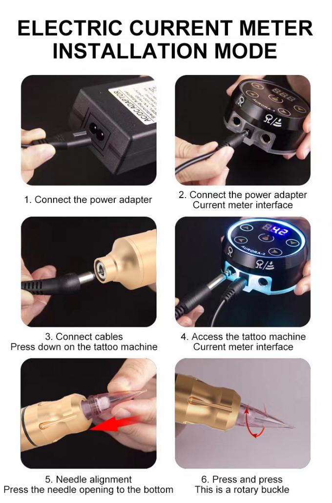 Rotary Tattoo Machine Set with Aurora II Power Supply Popular Tattoo Pen Kit Including Tattoo Guns 6